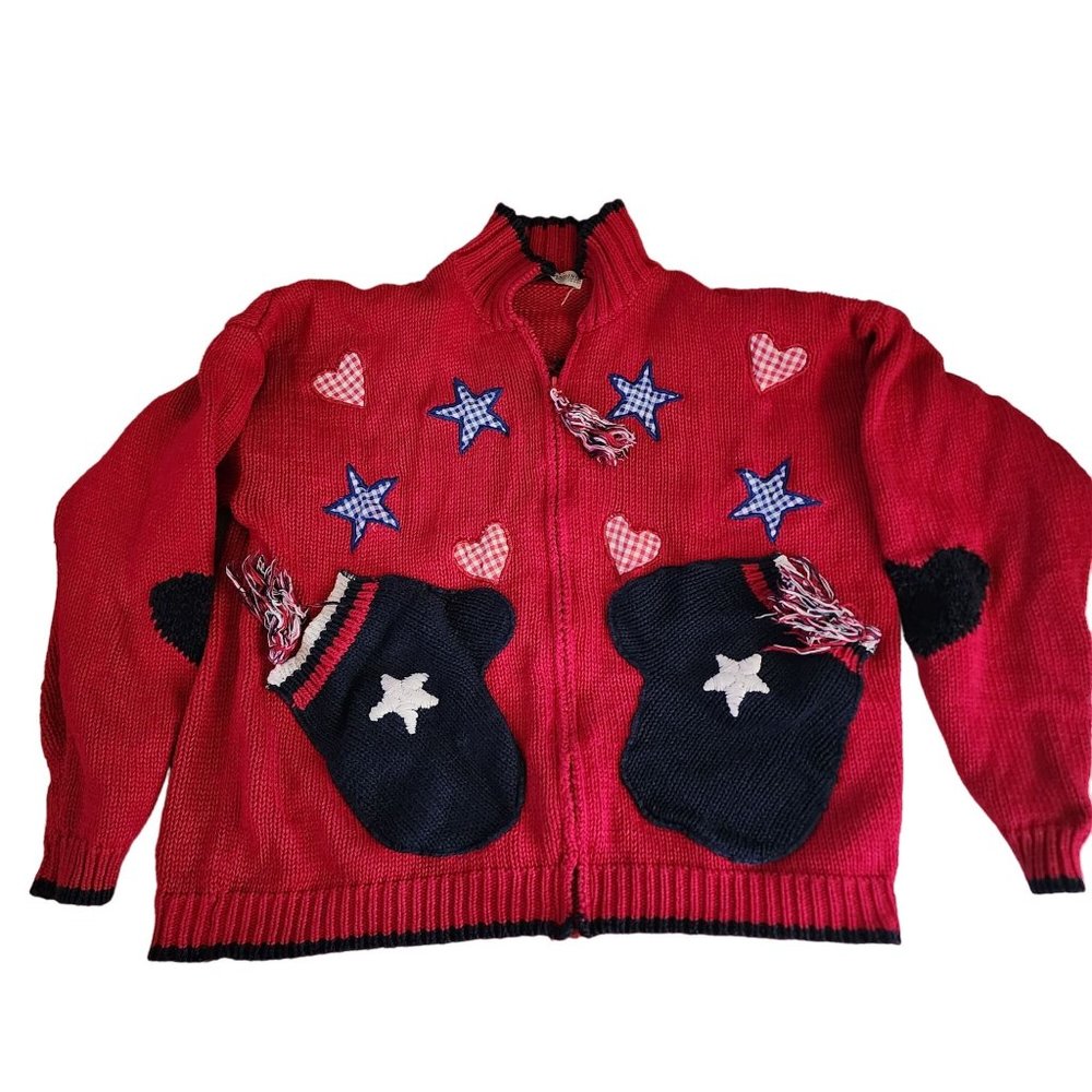 Vintage Marsh Landing Sweater Jacket Large Pockets Zipper Shoulder Pads Heavy